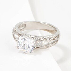 Diamonique Rope Detail Bridal Ring, Platinum-Clad  Size 7